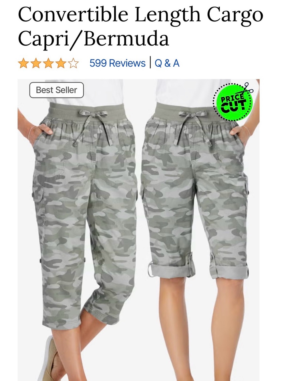 Woman Within
Convertible Length Cargo Capri in Green Camo